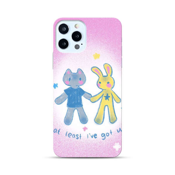 Cute Cat and Rabbit Holding Hands iPhone 12 Pro Hard Case