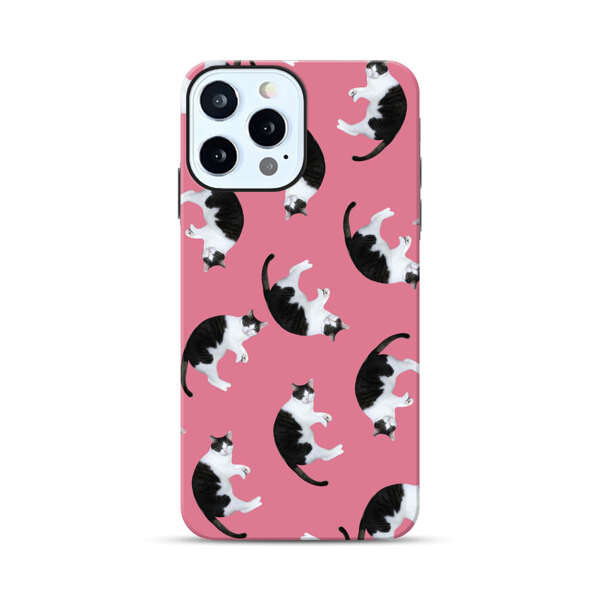 Black and White Cats Pattern on Pink Background iPhone 12 Pro Impact Case