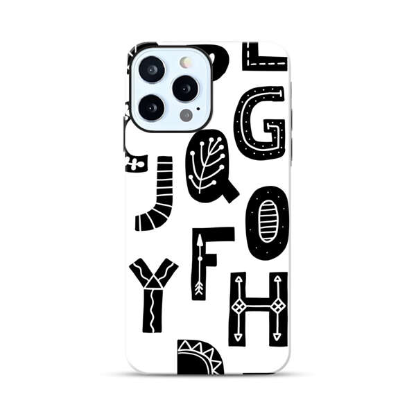 Black and White Hand-Drawn Alphabet Letters Pattern iPhone 12 Pro Impact Case