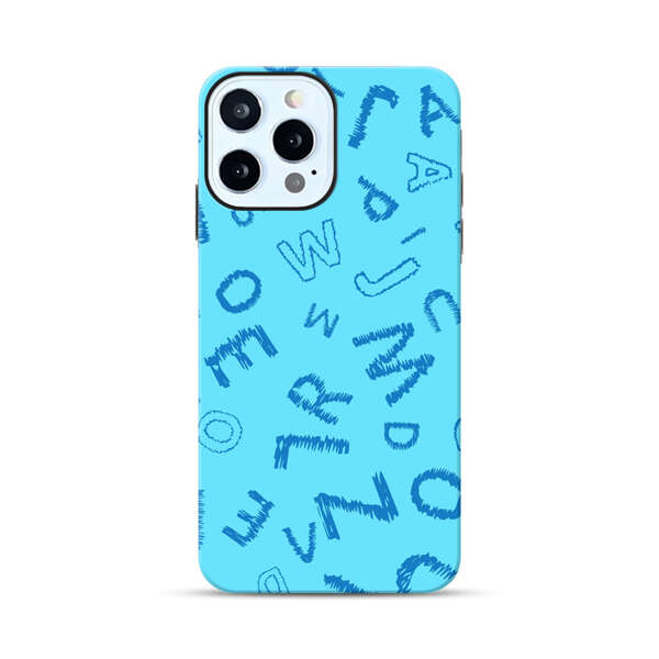 Blue background with random sketched alphabet letters iPhone 12 Pro Impact Case