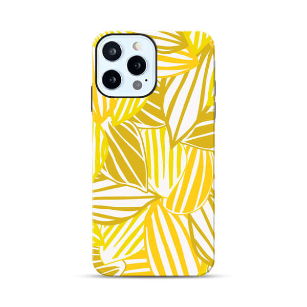 Bright Yellow Striped Tropical Leaves Pattern iPhone 12 Pro Impact Case