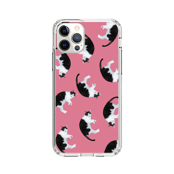 Black and White Cats Pattern on Pink Background iPhone 12 Pro Max Case