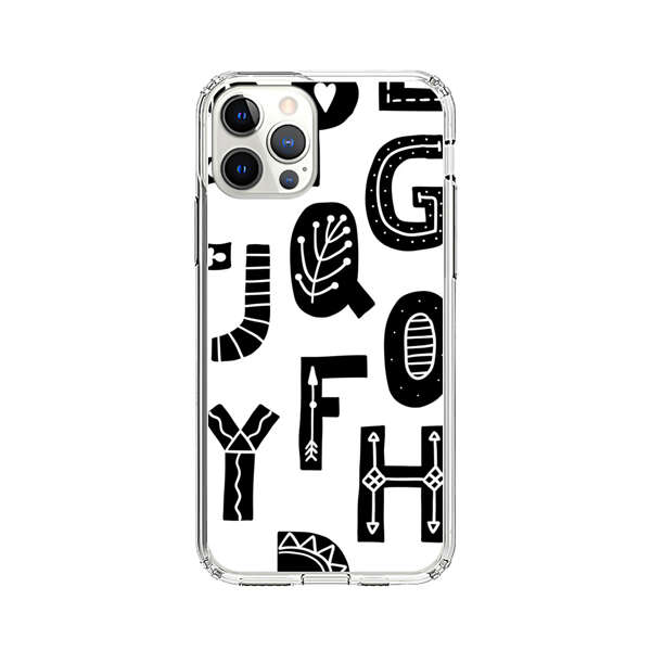 Black and White Hand-Drawn Alphabet Letters Pattern iPhone 12 Pro Max Case