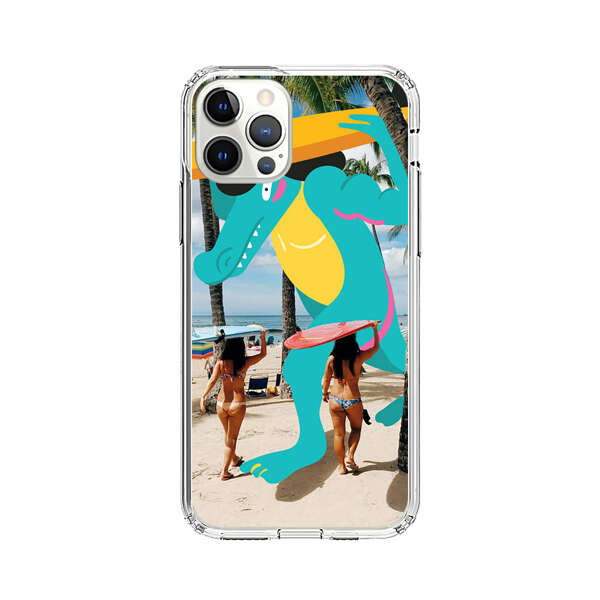 Cartoon Alligator Carrying Surfboards on Beach iPhone 12 Pro Max Case