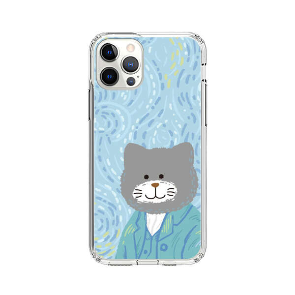 Whimsical Gray Cat with Starry Night Background iPhone 12 Pro Max Case