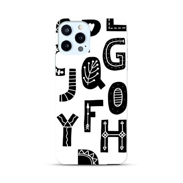 Black and White Hand-Drawn Alphabet Letters Pattern iPhone 12 Pro Max Hard Case