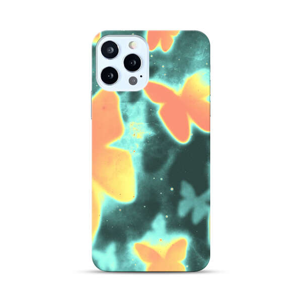 Bright Glowing Orange Butterflies Blue Background iPhone 12 Pro Max Hard Case