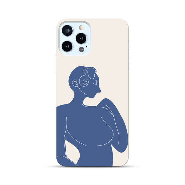 Minimalistic Abstract Female Silhouette Blue iPhone 12 Pro Max Hard Case