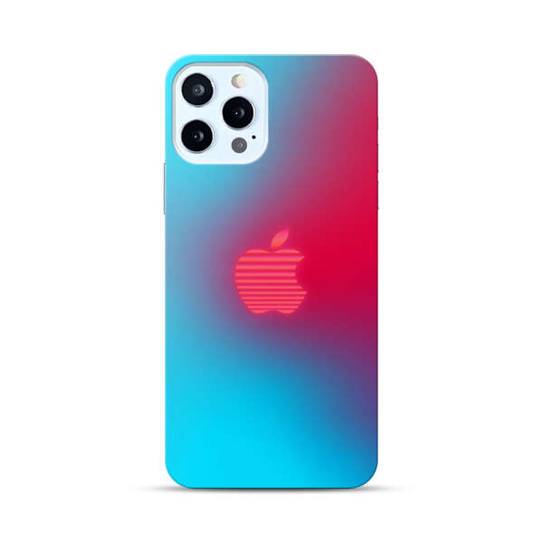 Neon Striped Apple Logo Gradient Background iPhone 12 Pro Max Hard Case