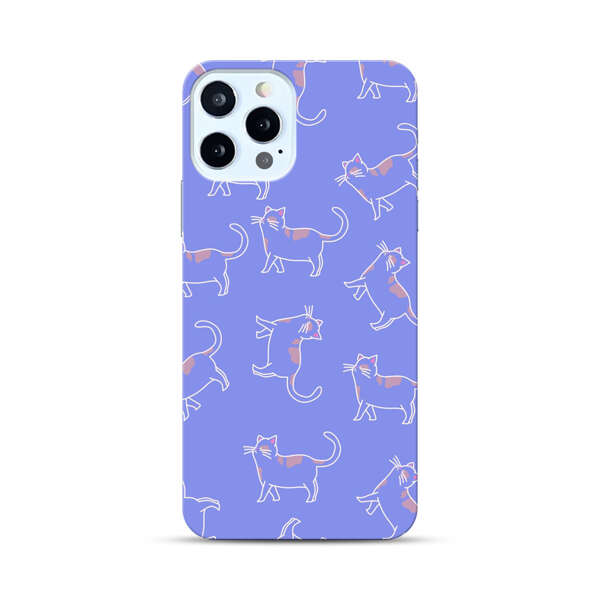 Playful Cartoon Cats on Purple Background iPhone 12 Pro Max Hard Case