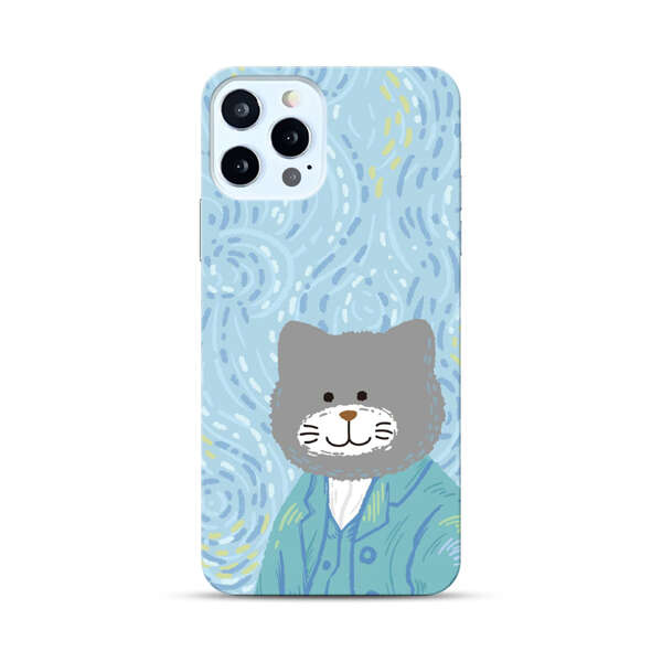 Whimsical Gray Cat with Starry Night Background iPhone 12 Pro Max Hard Case