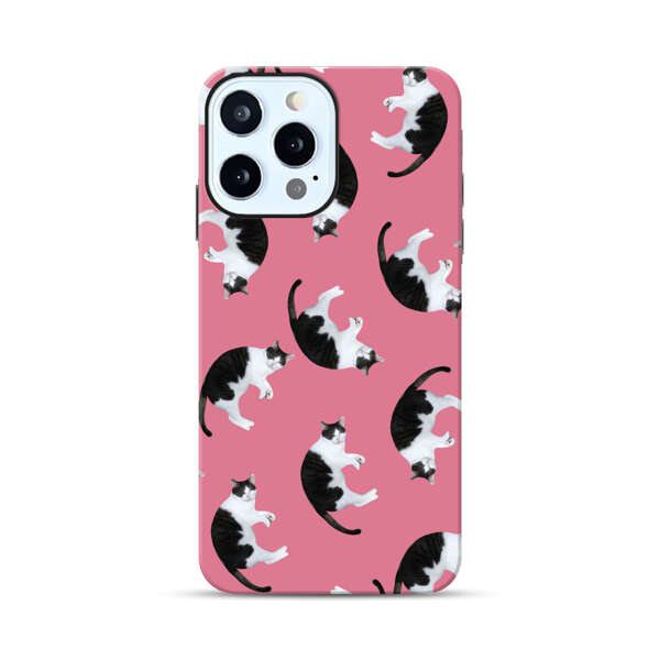 Black and White Cats Pattern on Pink Background iPhone 12 Pro Max Impact Case