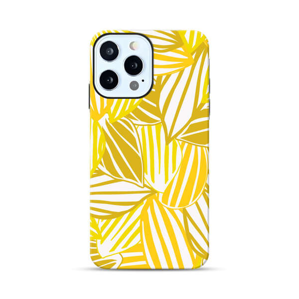 Bright Yellow Striped Tropical Leaves Pattern iPhone 12 Pro Max Impact Case