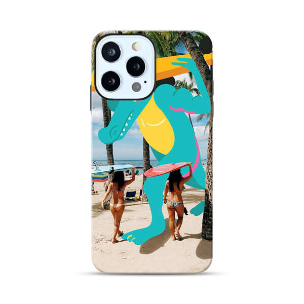 Cartoon Alligator Carrying Surfboards on Beach iPhone 12 Pro Max Impact Case
