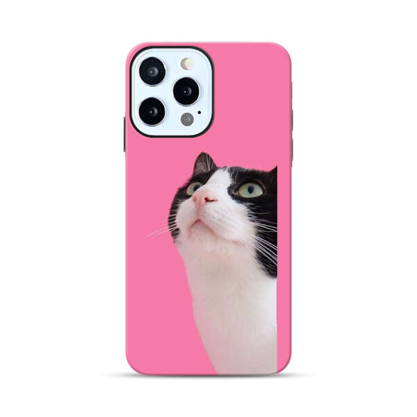 Curious Black and White Cat on Pink Background iPhone 12 Pro Max Impact Case