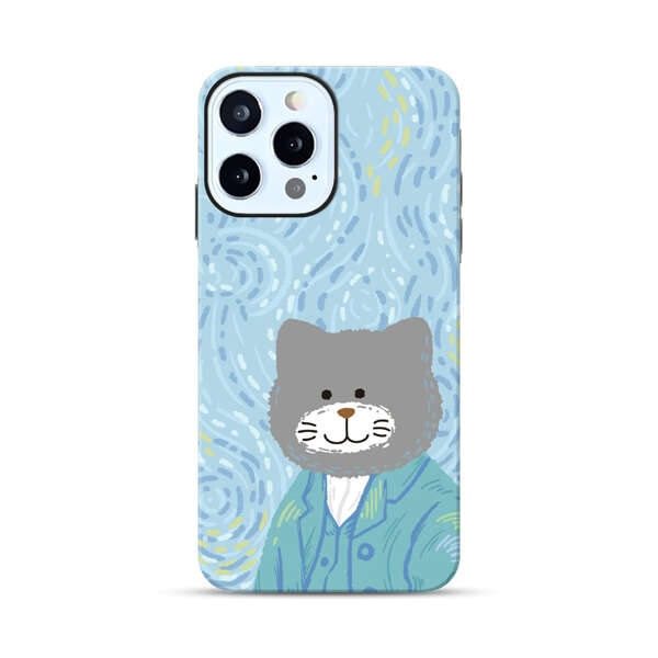 Whimsical Gray Cat with Starry Night Background iPhone 12 Pro Max Impact Case