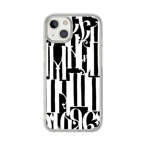Abstract Black and White Pattern with Ornamental Letters iPhone 13 Case