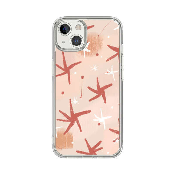 Abstract Star Pattern Red and White on Beige Background iPhone 13 Case