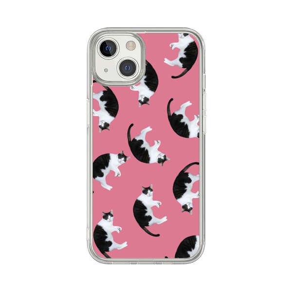 Black and White Cats Pattern on Pink Background iPhone 13 Case