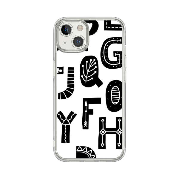 Black and White Hand-Drawn Alphabet Letters Pattern iPhone 13 Case