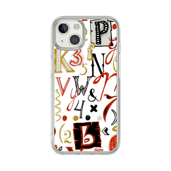 Colorful Hand Drawn Letters and Numbers Pattern iPhone 13 Case