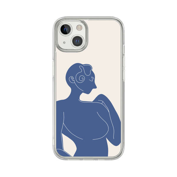 Minimalistic Abstract Female Silhouette Blue iPhone 13 Case