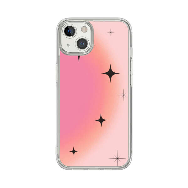Pink Peach Gradient with Black Stars iPhone 13 Case