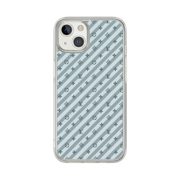 Stylish Blue Diagonal Striped Luxury Logo Pattern iPhone 13 Case