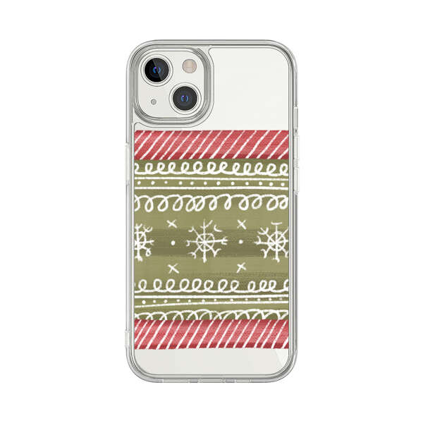 Winter Pattern with Snowflakes and Red Stripes iPhone 13 Case