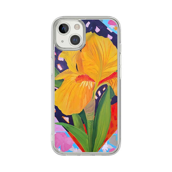 Yellow Iris Flower with Colorful Patchwork Background iPhone 13 Case