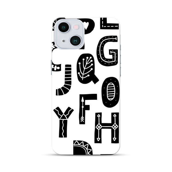 Black and White Hand-Drawn Alphabet Letters Pattern iPhone 13 Hard Case