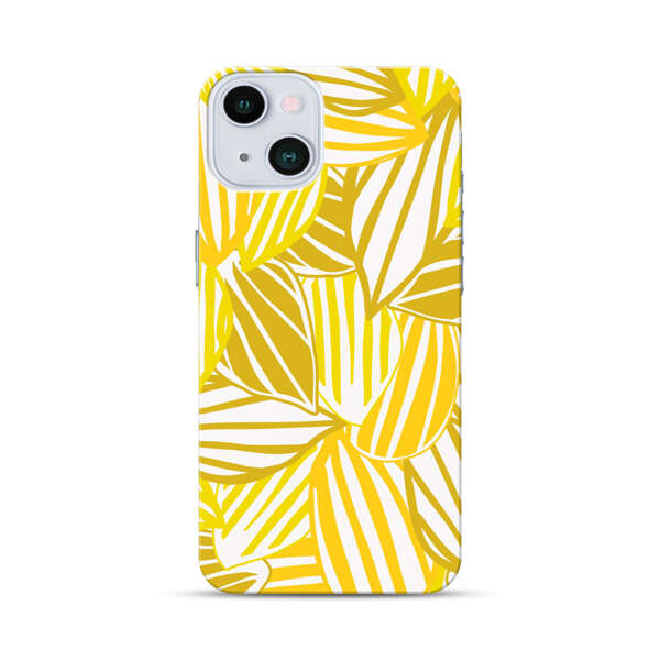 Bright Yellow Striped Tropical Leaves Pattern iPhone 13 Hard Case
