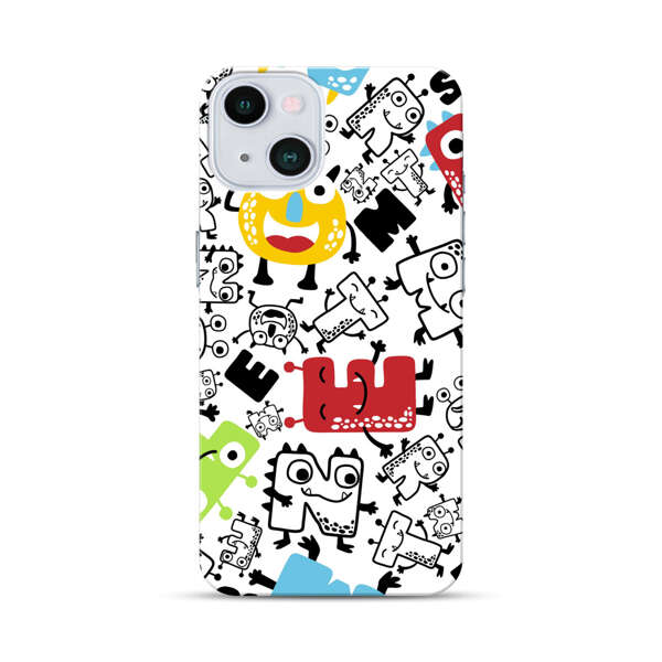 Colorful Cartoon Monsters Letters Pattern iPhone 13 Hard Case