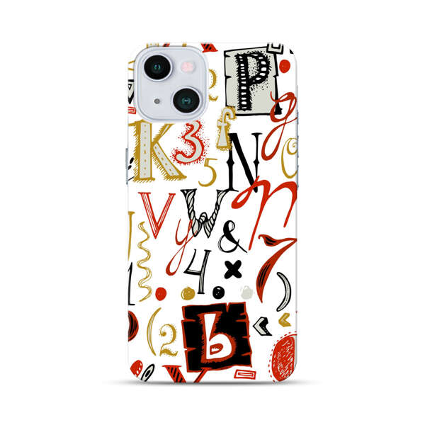 Colorful Hand Drawn Letters and Numbers Pattern iPhone 13 Hard Case