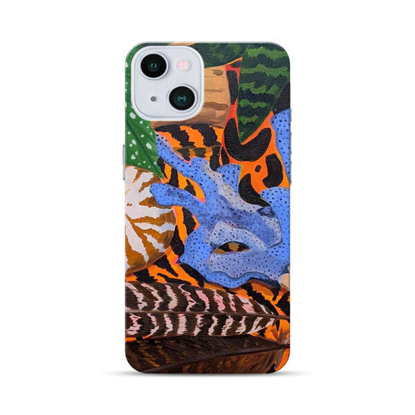 Tropical Coral Seashell Feathers on Tiger Pattern iPhone 13 Hard Case