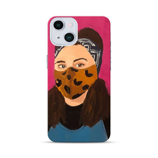 Woman Leopard Print Face Mask iPhone 13 Hard Case