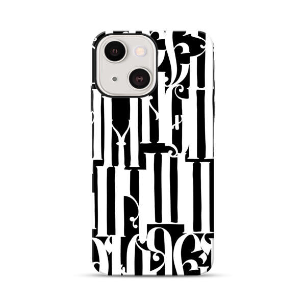 Abstract Black and White Pattern with Ornamental Letters iPhone 13 Impact Case