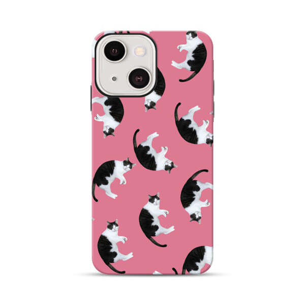 Black and White Cats Pattern on Pink Background iPhone 13 Impact Case