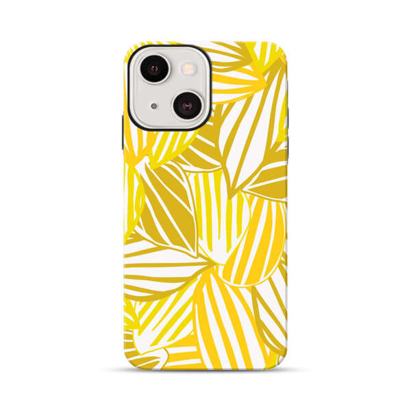 Bright Yellow Striped Tropical Leaves Pattern iPhone 13 Impact Case