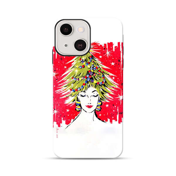 Christmas Tree Hair Woman Red Background iPhone 13 Impact Case