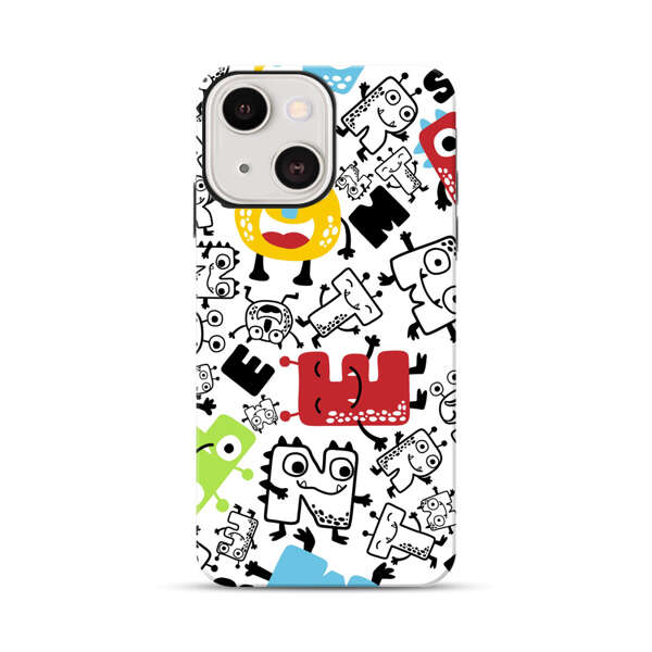 Colorful Cartoon Monsters Letters Pattern iPhone 13 Impact Case