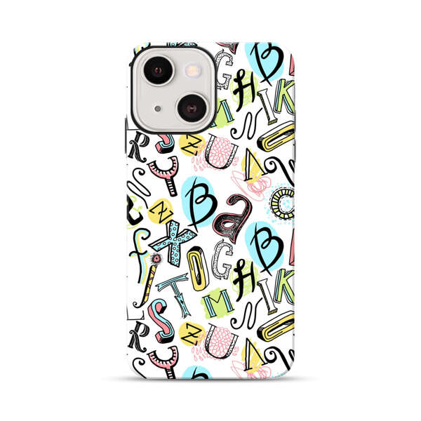 Colorful Scattered Alphabet Letters Pattern iPhone 13 Impact Case