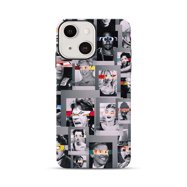 Creative Collage of Iconic Black and White Portraits with Cartoon Eyes iPhone 13 Impact Case