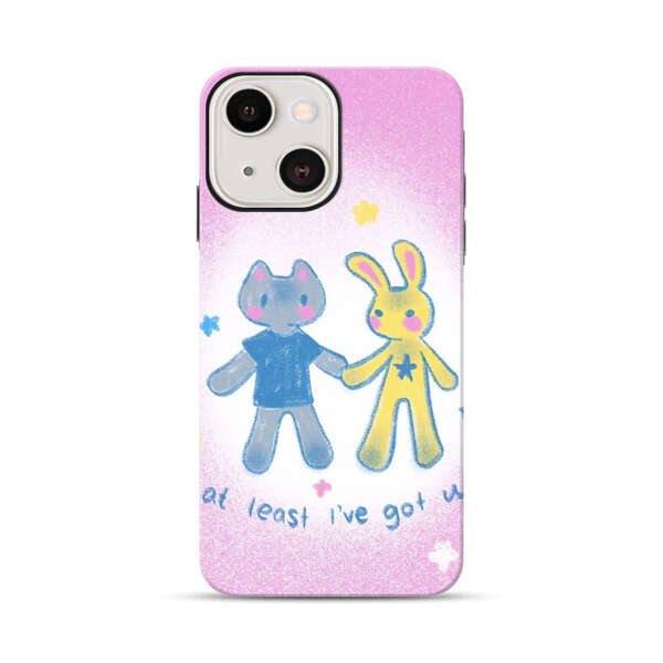 Cute Cat and Rabbit Holding Hands iPhone 13 Impact Case