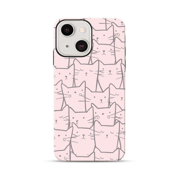 Cute Hand Drawn Cat Pattern iPhone 13 Impact Case