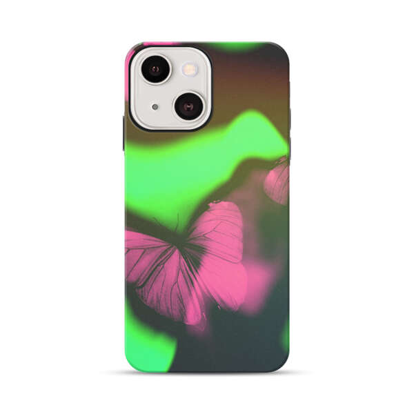 Pink Butterflies Green Background iPhone 13 Impact Case