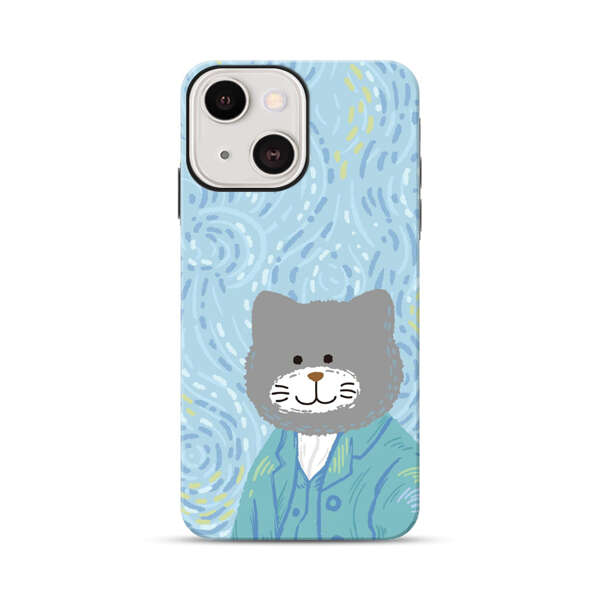 Whimsical Gray Cat with Starry Night Background iPhone 13 Impact Case