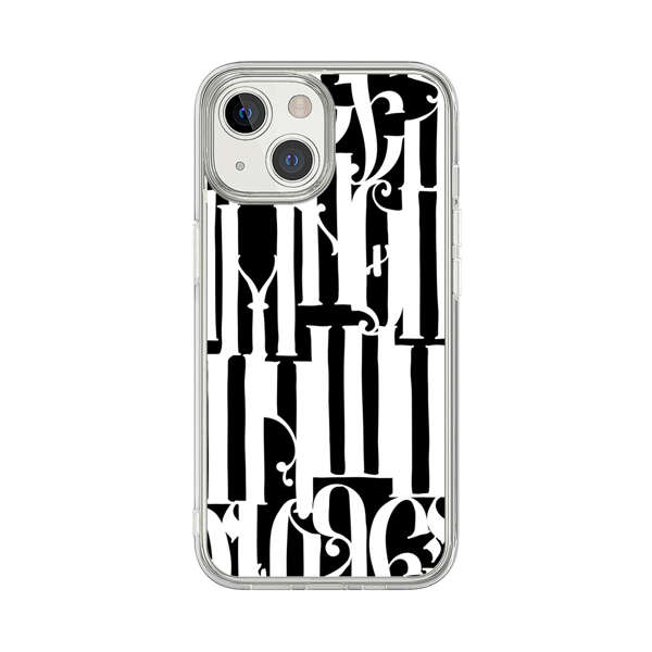 Abstract Black and White Pattern with Ornamental Letters iPhone 13 Mini Case