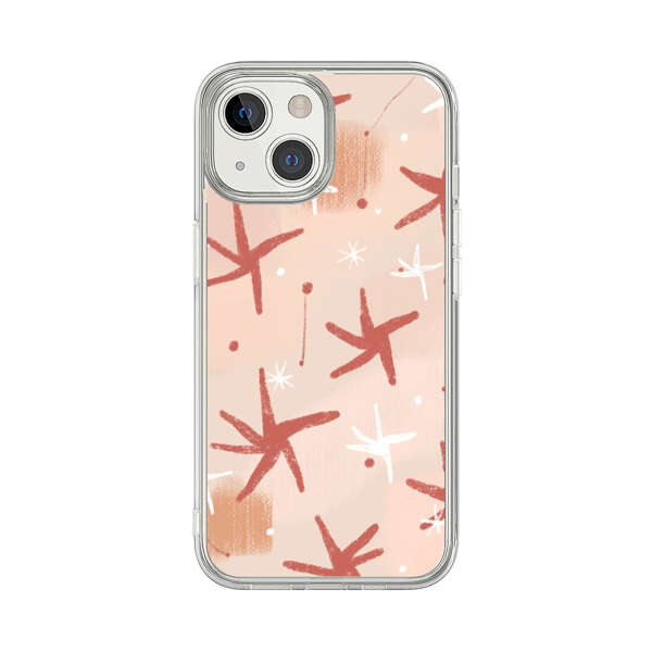 Abstract Star Pattern Red and White on Beige Background iPhone 13 Mini Case