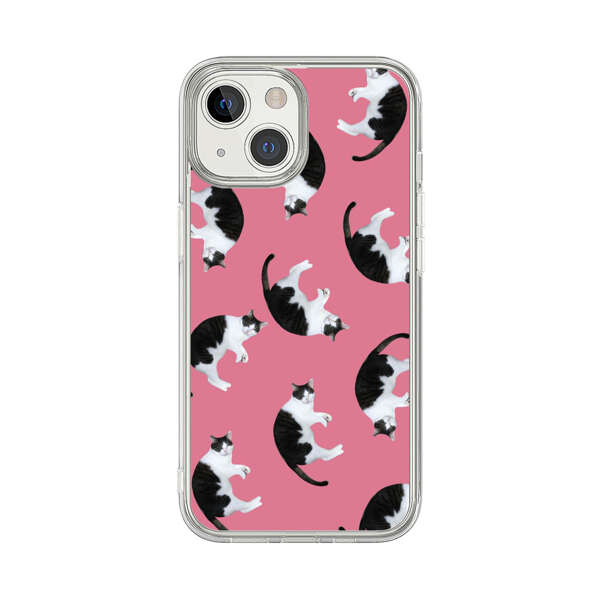 Black and White Cats Pattern on Pink Background iPhone 13 Mini Case